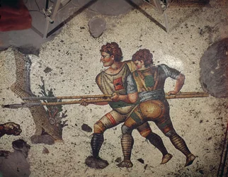 Two Men Fighting a Tiger, flooring from the Grand Imperial Palace, Constantinople, 5th-6th century